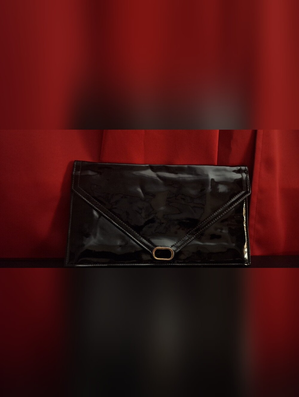Vintage CARA USA Elegant Black Patent Envelope Clutch - Women Bags